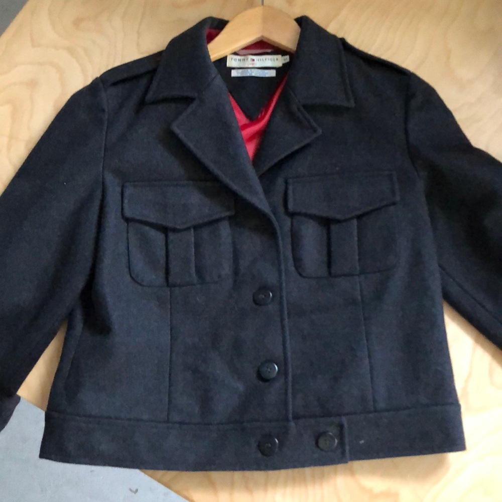 Tommy Hilfiger grey flannel cropped mili-jacket